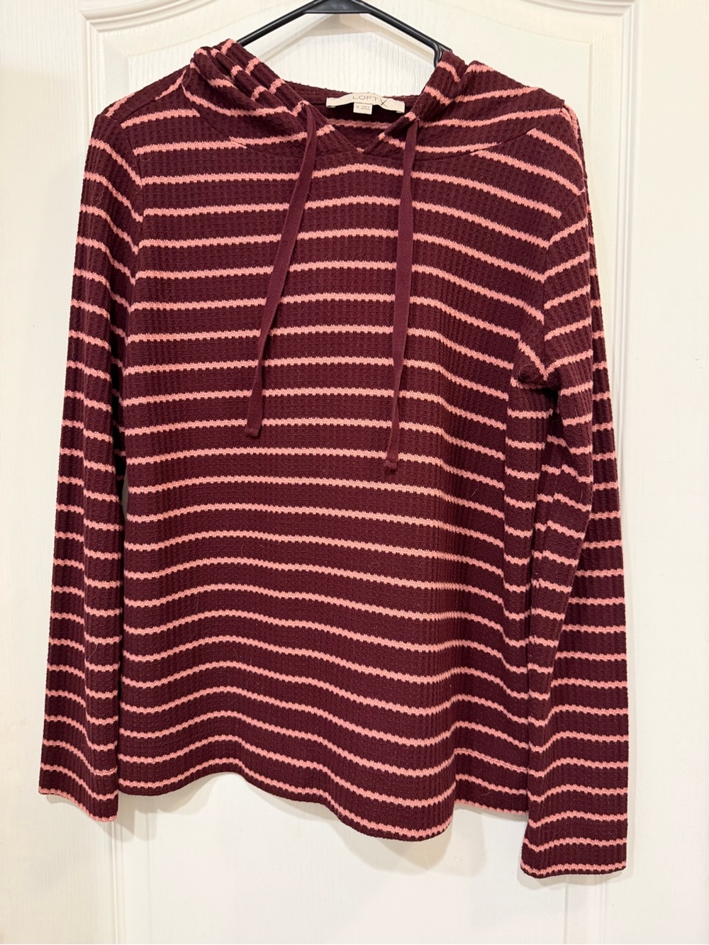 LOFT Striped Waffle-Knit Hooded Top – Women’s Medium